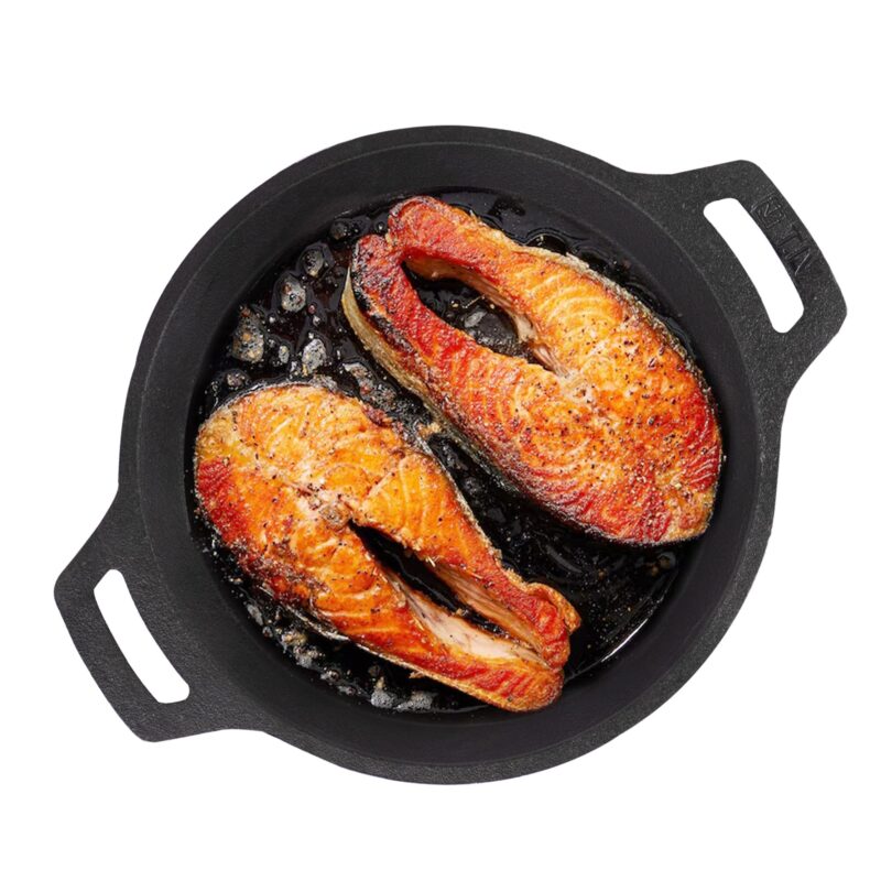 The Indus Valley Preseasoned Cast Iron Fish Fry Pan With Double Handle | Large 25Cm/ 9.8Inch, 2Kg | Induction Friendly | Nonstick Fish Fry Pan, 100% Pure & Toxin Free, No Chemical Coating, Black