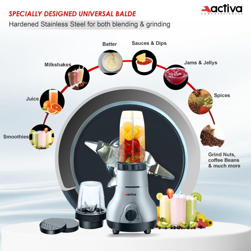 ACTIVA Easy Mix Nutri 2 Jar Mixer Grinder Powerful 500 Watt Motor | Long Lasting Shock Proof Abs Body | Heavy Duty Motor With Nano - Grinding Technology, Black come with 2 year warranty - Image 8