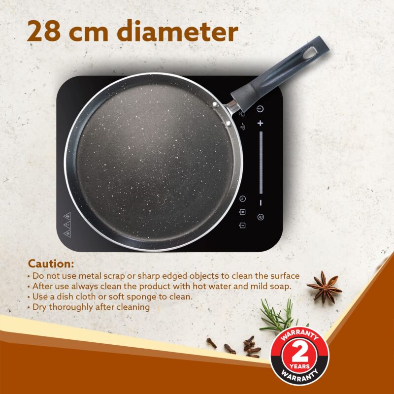 AGARO Elegant Non Stick Tawa, 28 cm Diameter, Induction and Gas Oven Friendly, Riveted Cool Touch Handle, Granite Finish, PFOA Free, 4 mm Thick, Dosa, Idli, Roti, Cooking, cookware, Black - Image 6