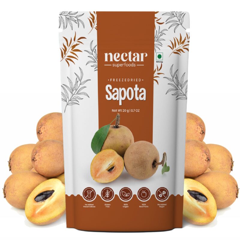Nectar Superfoods Freeze Dried Chikoo (Sapota) | No Preservatives, No Added Sugar, Healthy Dried Fruit | 100% Natural, Vegan, Gluten Free Snack for Kids and Adults | 20 gram Pouch (PACK OF 1)