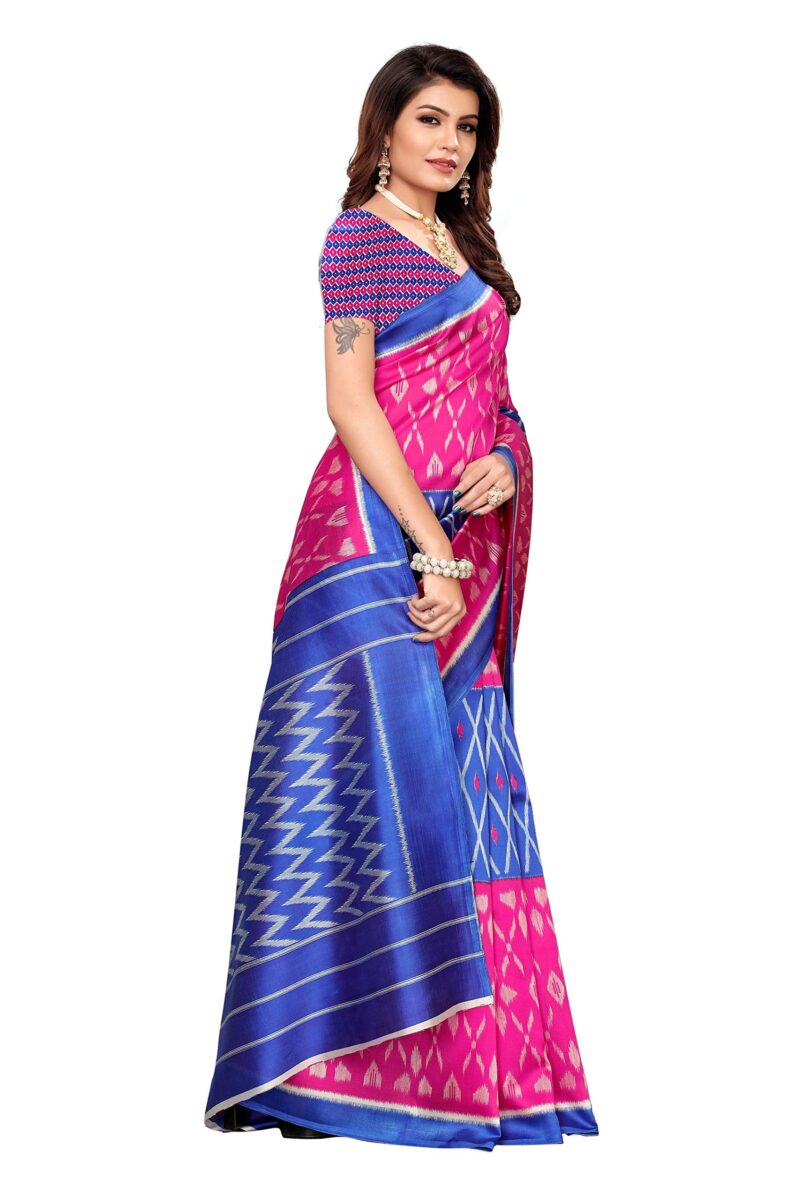 ANNI DESIGNER Women's Blue Mysore Silk Printed Saree with Blouse Piece(Sky Stripers Blue_Free Size) - Image 3
