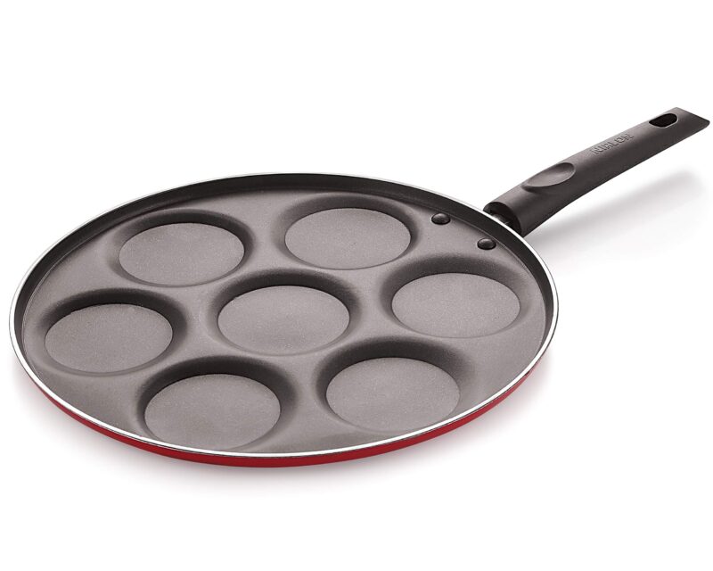 NIRLON Non Stick Aluminium 7 Cavity Appam/Uttapam/Pan Cake Maker Uttapam Tawawith Handle[New_26mm_Classic_UP7]