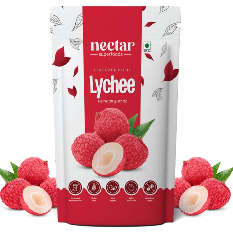 Nectar Superfoods Freeze Dried Lychee | No Preservatives, No Added Sugar Dried Fruit | 100% Natural, Vegan, Gluten Free | 20 gram Pouch (PACK OF 1)
