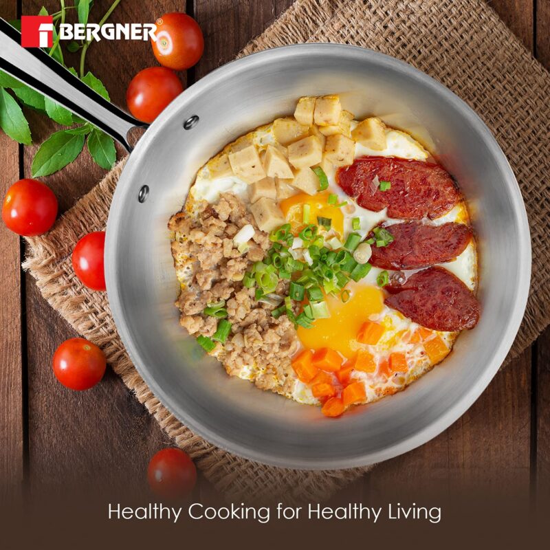 BERGNER Argent TriPly 20 cm Frypan/Steel Pan, Scratch Resistant, for Spice Tempering/Seasoning, Stay Cool Long Handle, Mirror Finish, Induction Ready, 5-Year Warranty by Bergner - Image 7