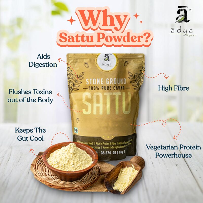 Adya Organics Sattu | 100% Pure & High-Protein Roasted Chana Powder | Chemical-Free & Natural | Perfect for Summer Drinks, Parathas, & Snacks | Healthy & Tasty | 2kg- (Pack of 2) - Image 15