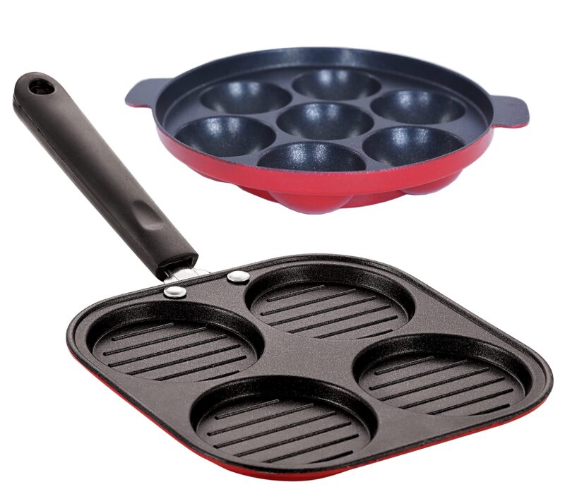 NIRLON Aluminium Non-Stick Kitchen Cooking Utensil Item Set of 2 Pieces Including Casting Uttapam-4 Cavity & Appam-7 Cavity
