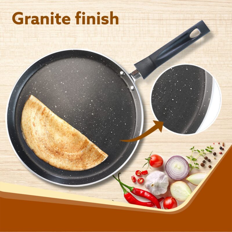 AGARO Elegant Non Stick Tawa, 28 cm Diameter, Induction and Gas Oven Friendly, Riveted Cool Touch Handle, Granite Finish, PFOA Free, 4 mm Thick, Dosa, Idli, Roti, Cooking, cookware, Black - Image 3