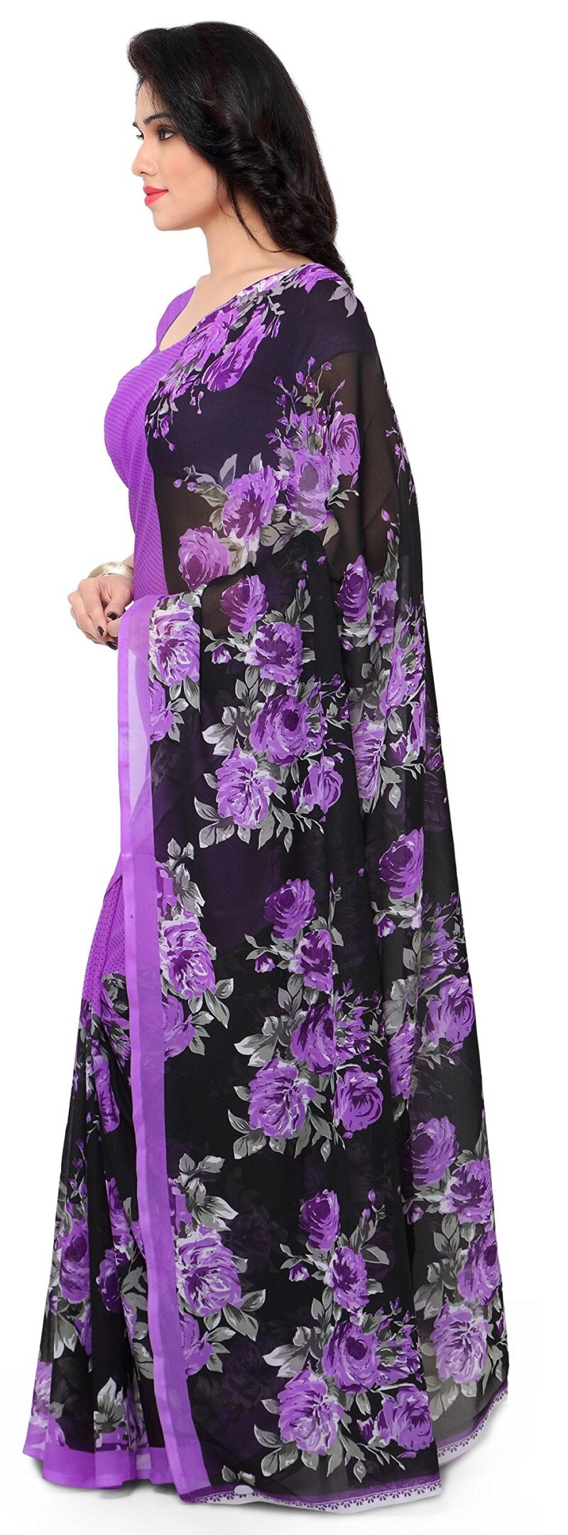 Anand Sarees Women's Georgette Saree With Blouse Piece (1152_4_Multicoloured_Free size_Purple) - Image 6