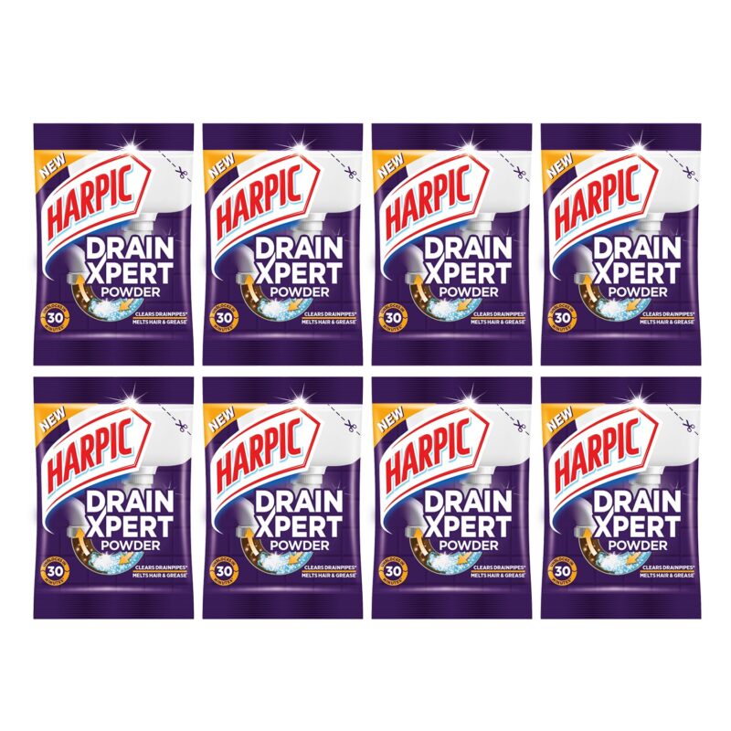 Harpic (50g x 8), DrainXpert Drain Cleaner Powder | Effective Sink Cleaner, Drain Blockage Remover, Drain Pipe Cleaner