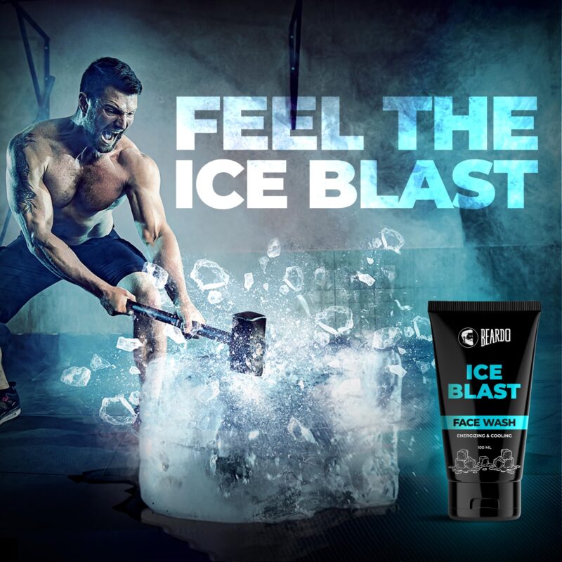 BEARDO Ice Blast Cooling Facewash for Men, 100 ml | INSTANT Icy freshness | Aloe Vera Face wash, Vitamin E & Menthol for cool lock technology | Refreshing & Hydrating facewash - Image 4