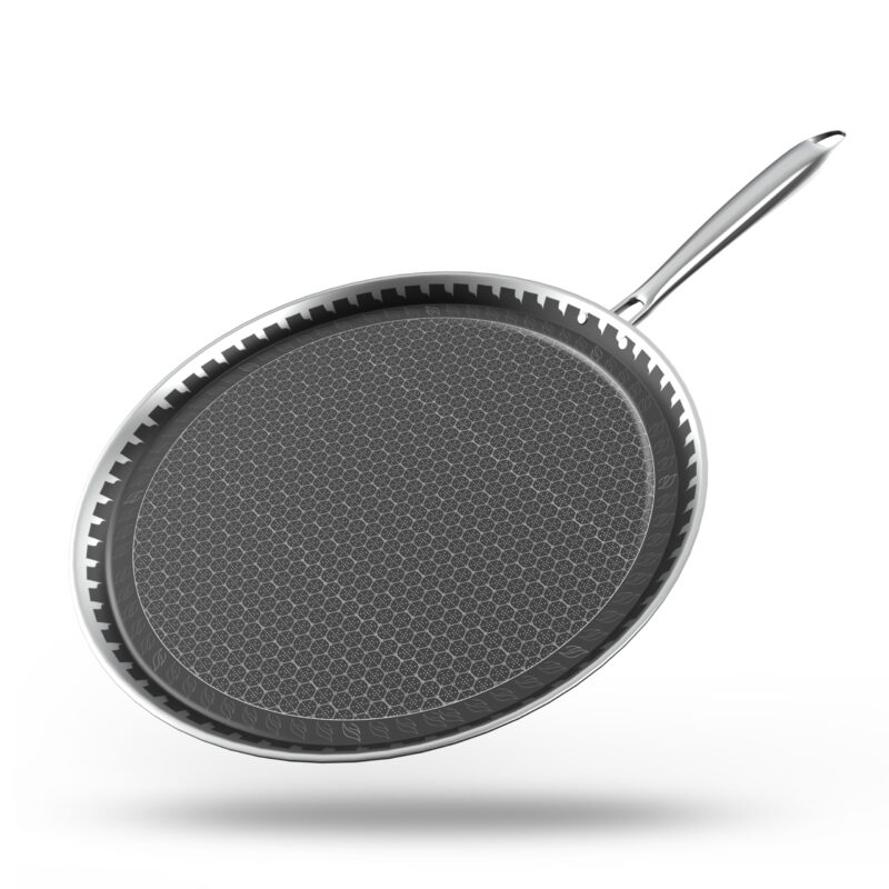 Esspy Hybrid 31cm Triply Dosa Tawa, Stainless Steel Tawa for Dosa, Non Stick Tawa for Roti/Chapati/Paratha, Metal Spatula Friendly, 4.0 mm Thick, Honeycomb Pattern, Riveted Handle, Food Safe
