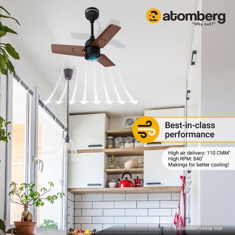 atomberg Renesa 600mm BLDC Ceiling Fan with Remote Control | BEE 5 star Rated Energy Efficient Ceiling Fan | High Air Delivery with LED Indicators | 2+1 Year Warranty (Brown & Black) - Image 7