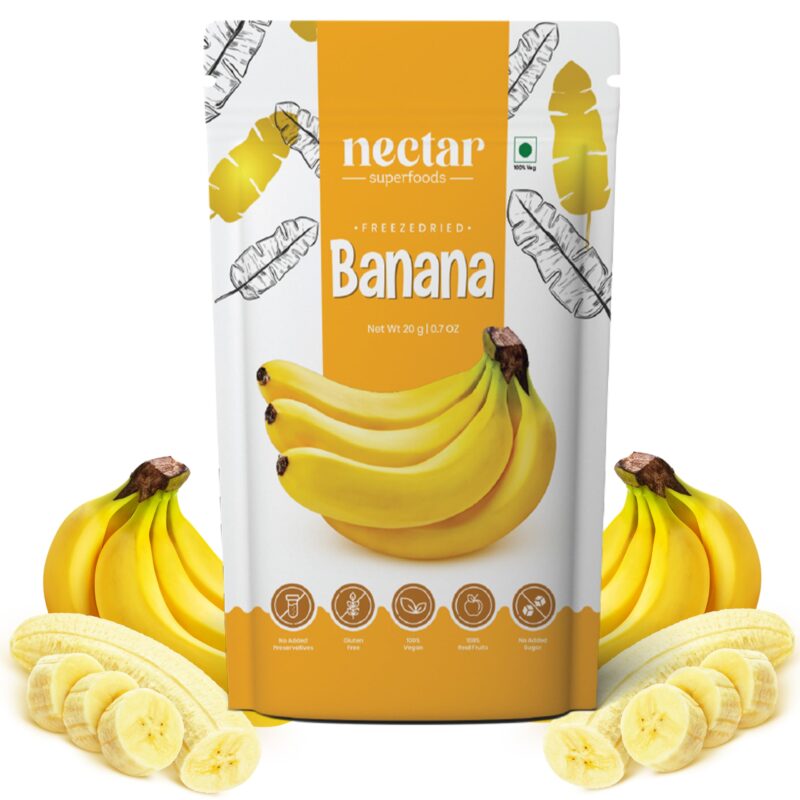 Nectar Superfoods Freeze Dried Banana | No Preservatives, No Added Sugar, Healthy Dried Fruit | 100% Natural, Vegan, Gluten Free Snack for Kids and Adults | 20 gram Pouch (PACK OF 1)