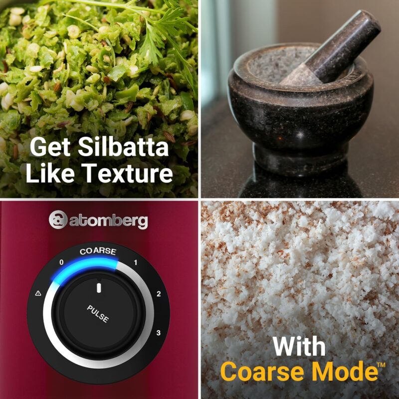 Atomberg Zenova Mixer Grinder with Unique Coarse Mode | Advanced Safety Features | 4 Jars including Chopper Jar with Hands Free Operation (Red Wine) - Image 7