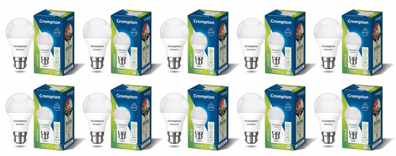 Crompton Dyna Ray 9W Round B22 LED Cool Day Light Pack of 10