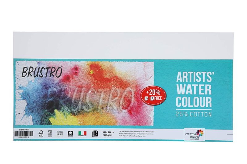 Brustro Watercolour Paper 300 GSM 20cm x 40cm (Pack of 15 + 3 Free Sheets) - Image 3
