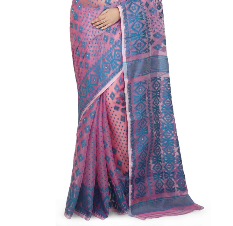 BENGAL HANDLOOM Exclusive Women's Cotton Silk Dhakai Allover Soft Jamdani Saree, Pink - Image 2