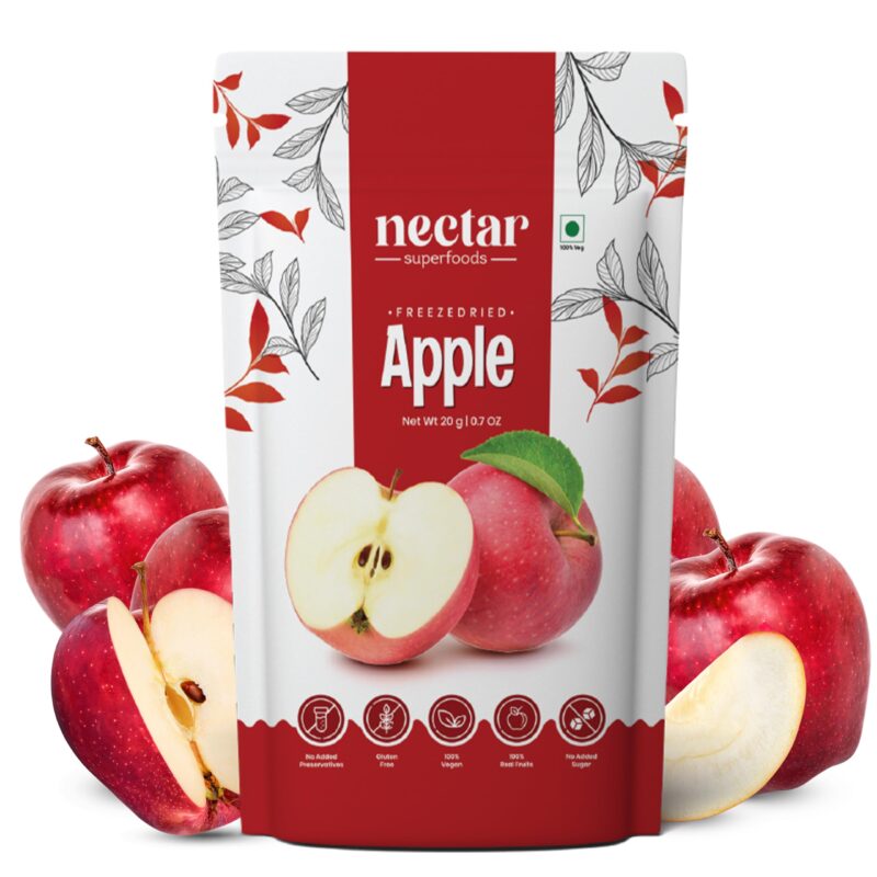 Nectar Superfoods Freeze Dried Apple | No Preservatives, No Added Sugar, Healthy Dried Fruit | 100% Natural, Vegan, Gluten Free Snack for Kids and Adults | 20 gram Pouch (PACK OF 1)