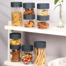 Grey|Modustack PET Container, Set of 9, Assorted Size / 500ml x 5 + 750ml x 2 + 1000ml x 2