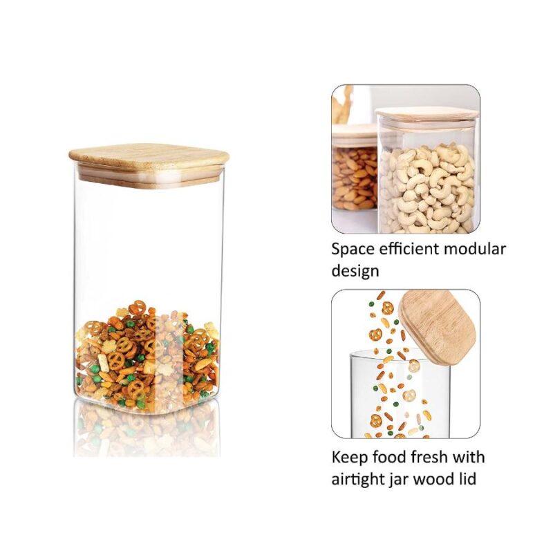 Woody Qube Borosilicate Glass Storage Jar, 600ml - Image 2