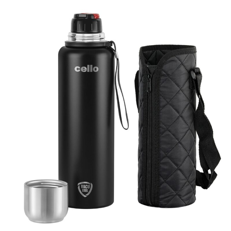 Black|Duro Flip Flask, Vacusteel Water Bottle with Thermal Jacket / 1500ml