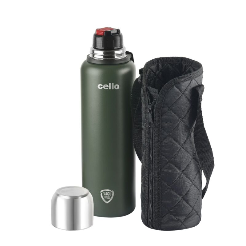 Green|Duro Flip Flask, Vacusteel Water Bottle with Thermal Jacket / 1500ml
