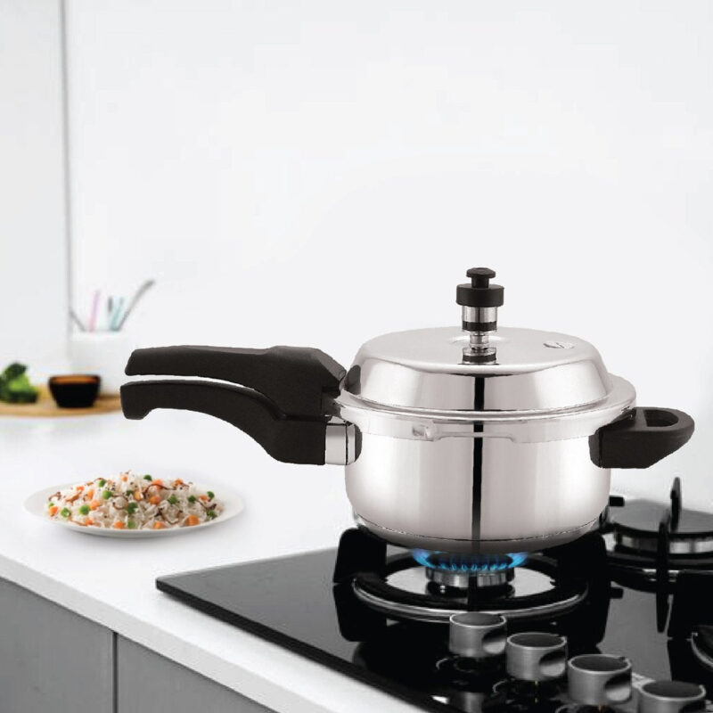 Silver|Chef Impact Bonded Stainless Steel Tri-Ply Bottom Pressure Cooker Outer Lid / 2 Litres