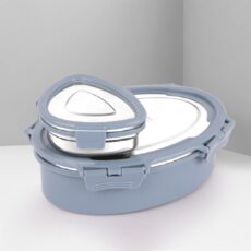 Grey|Oval Eat Insulated Lunch Box