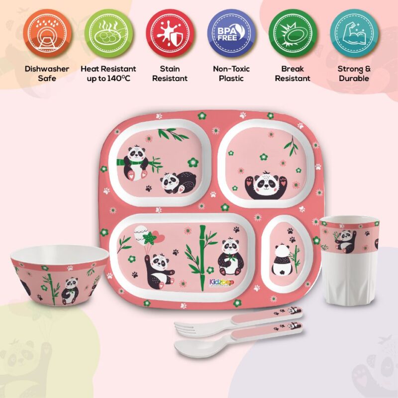 Bamboo Buddies Peach Kids Melamine Meal, Set of 5 - Image 14