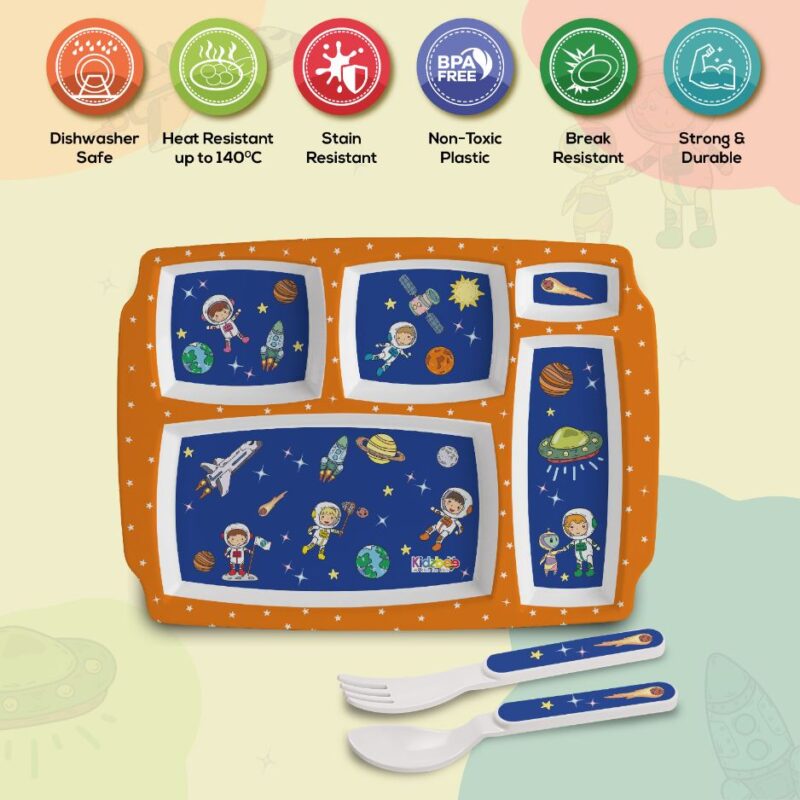 Cosmic Explorer Blue Kids Melamine Meal, Set of 3 - Image 4