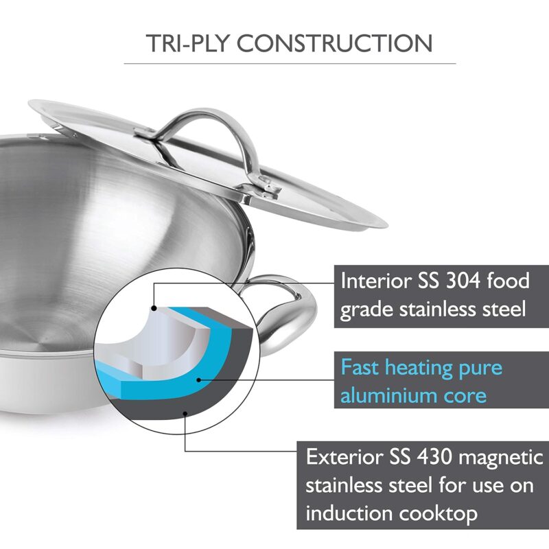 Armour Tri-Ply Induction Base Kadhai with Lid - Image 5