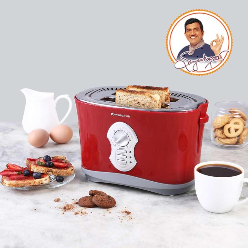 Crimson Edge Slice Toaster with Defrost, Reheat & Cancel Function | 800 Watt | 2 Bread Slice Automatic Pop-up Electric Toaster | 7- Level Browning Controls | Auto Shut Off | Mid Cycle Cancel Feature | Removable Tray | Easy to Clean | Red | 2 Year Warranty - Image 7