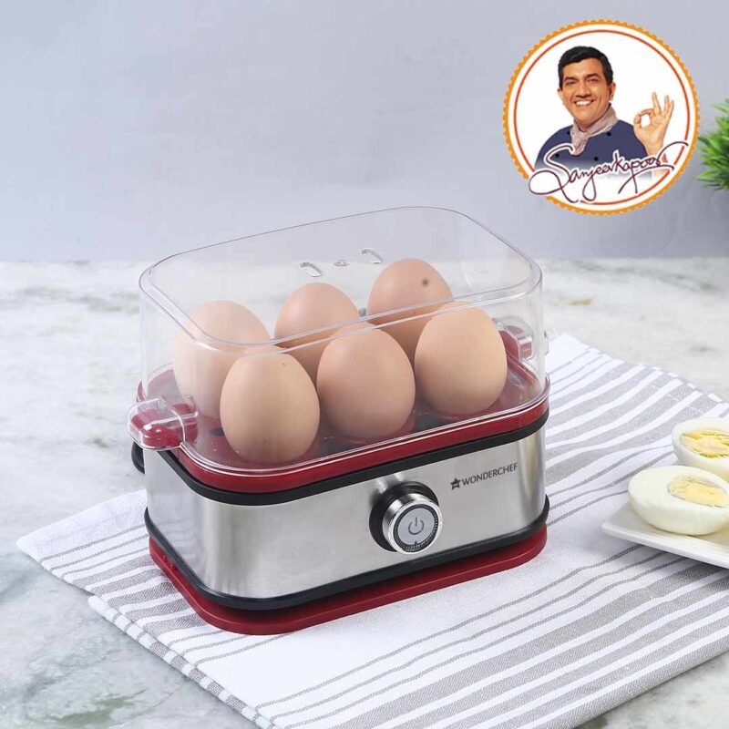 Crimson Edge Instant Electric Egg Boiler with 6 Egg Poachers|3 Boiling Modes, Soft, Medium, Hard| Auto Shut Off | Non-stick Egg Rack, Transparent Lid, Stainless Steel Body & Heating Plate, Steamer Rack| Alarm| Overheat Protection | Red| 2 Year Warranty - Image 7