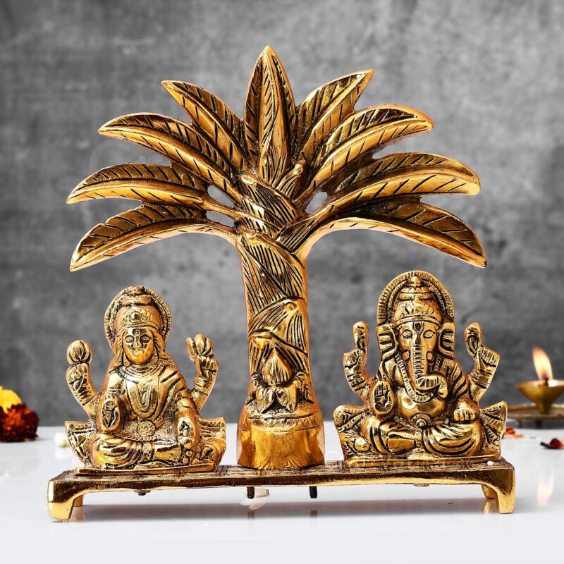CraftVatika Laxmi Ganesh Idol Aluminium Laxmi Ganesh for Gifting, Office & Pooja Room Home Decor Showpiece