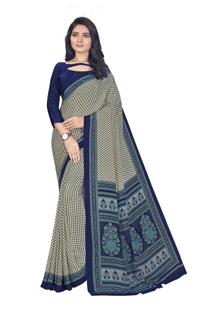 Vimla Women's Beige Crepe Silk Uniform Saree with Blouse (Beige; 1305_AC_Free Size)