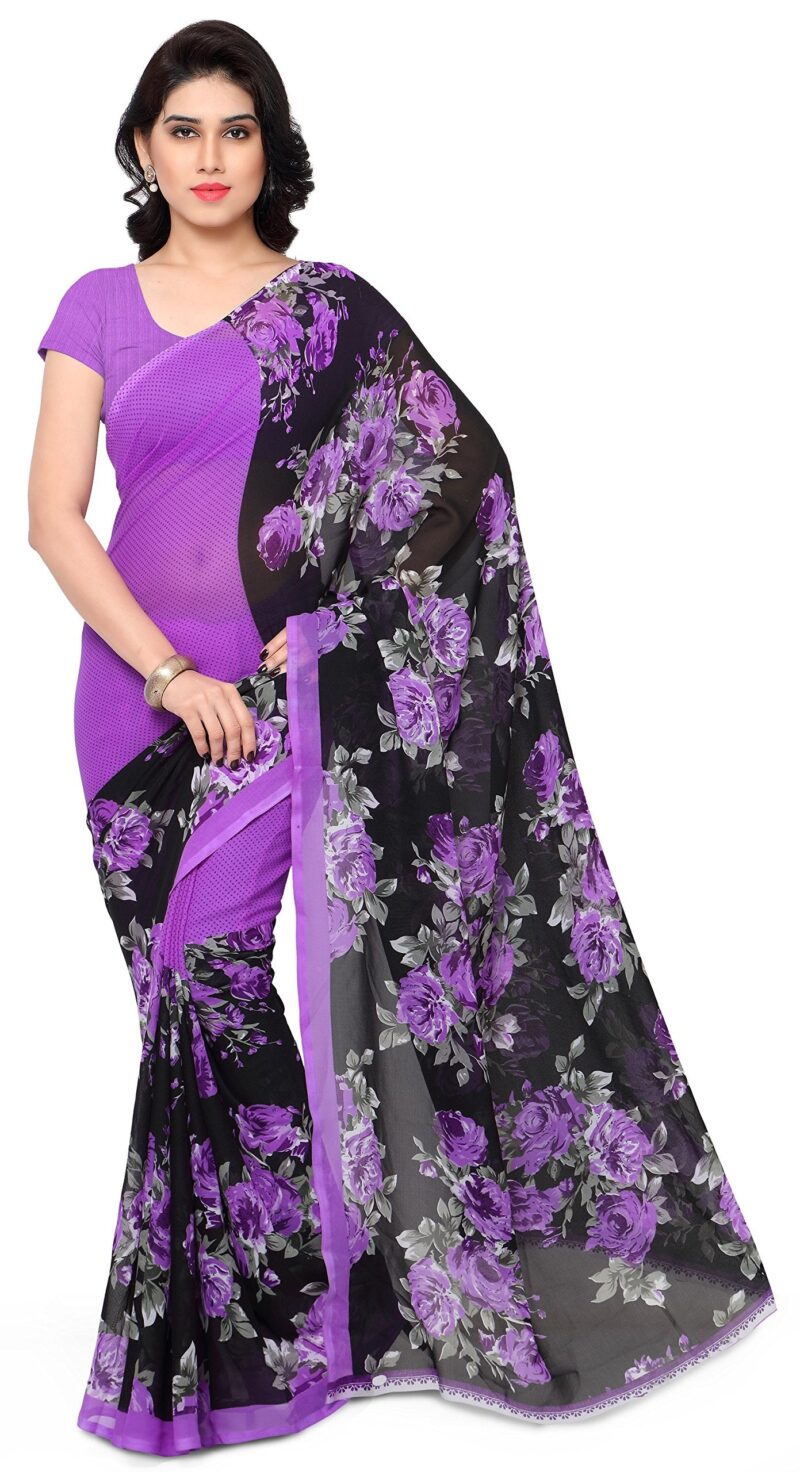Anand Sarees Women's Georgette Saree With Blouse Piece (1152_4_Multicoloured_Free size_Purple)