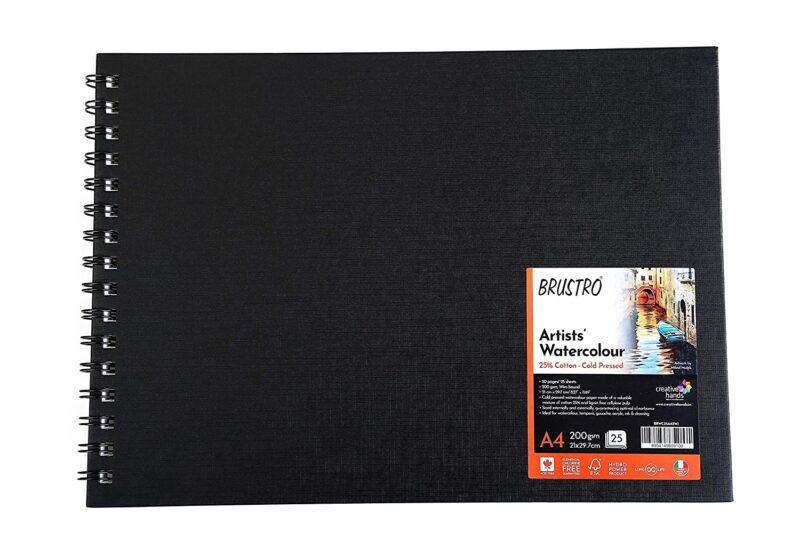 BRUSTRO Artist 25% Cotton Watercolour Wiro Journal Cold Pressed 200 GSM A4-25 Sheets - Image 4