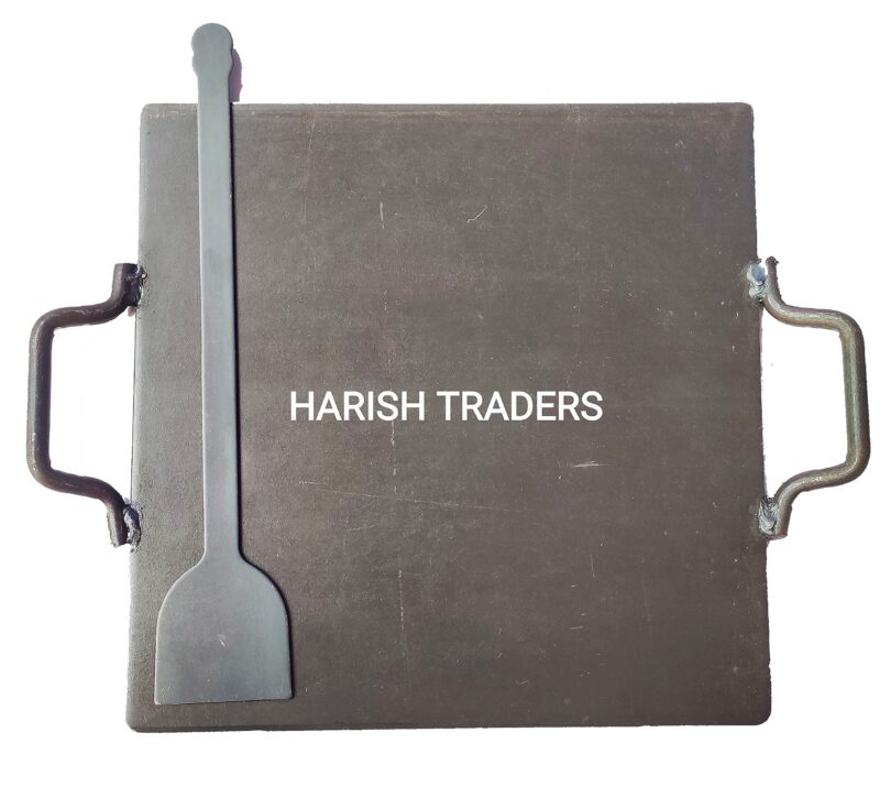 HARISH - Pure Iron Flat Square DOSA/ROTI/PATHRI TAWA with Handle - 12 INCH, Black Color