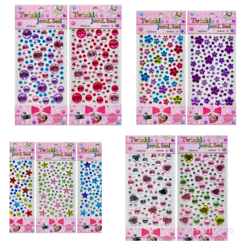 E Shopping Self-Adhesive Metal Crystal Stickers, Craft Stickers, School Projects DIY Stickers for Kids Teens Gem Stone Multi Design Multi Colours Multi Size 5 Sheets, 20 x 10 x 3 Centimeters