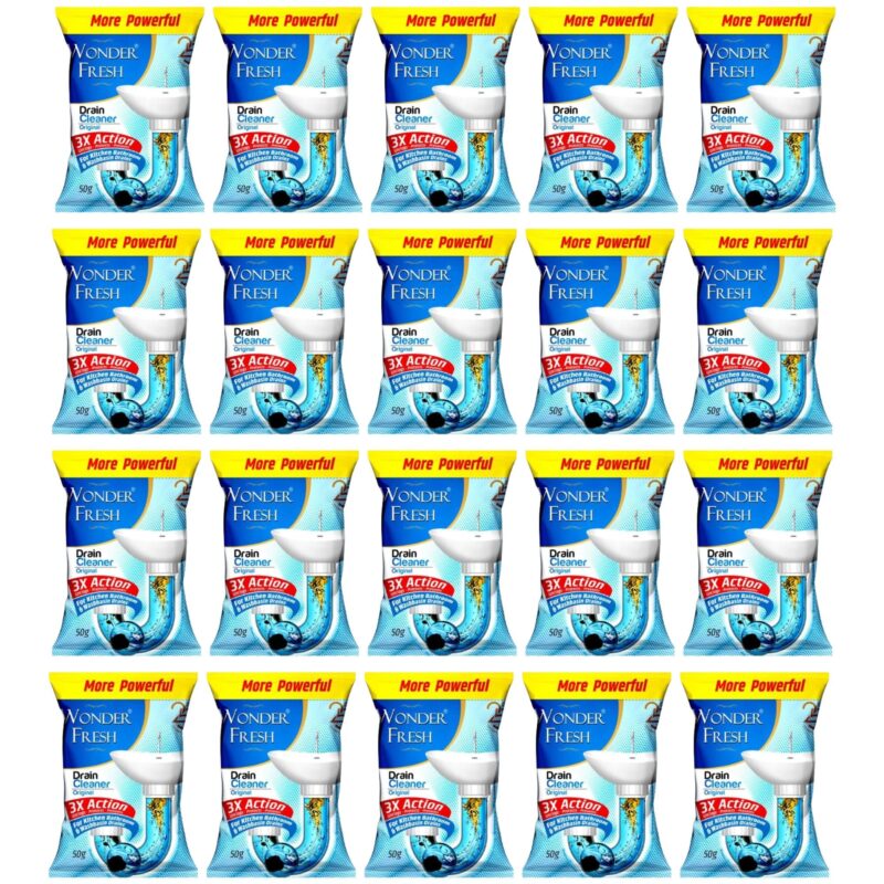 Wonder Fresh Drain Cleaner Powder | Effective Sink Cleaner | Drain Blockage Remover | Wash Basin & Toilet Cleaner | Removes Blockages in Pipes, Sinks & Septic Tanks | 50g (Pack of 20)