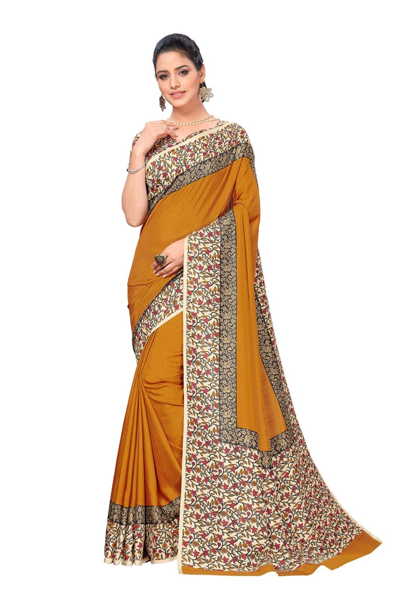 Vimla Women's Mustard Malgudi Art Silk Uniform Saree with Blouse Piece (Mustard; 2123_Free Size)