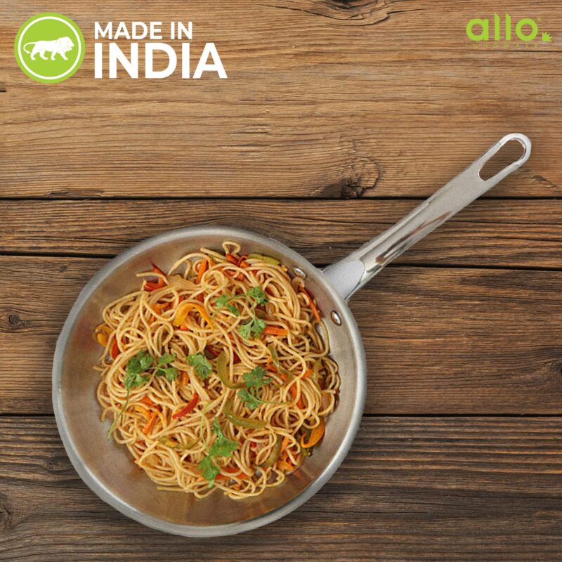 Allo Stainless Steel Triply Fry Pan/Skillet for Curry/Stir-Fry/Deep-Fry/DryVeg/Sauté/Cooking Induction Friendly, Naturally Non-Stick with Handle Steel Pan | 10 Years Warranty, 24cm, 2 litres - Image 2