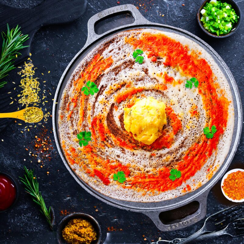 SOLARA Cast Iron Tawa for Dosa 12" Inch(30 CM), Tawa for Dosa, Uthappam, Roti, Chapati, Naan, Gas & Induction Friendly, Dosa Tawa Cast Iron, Cast Iron Cookware