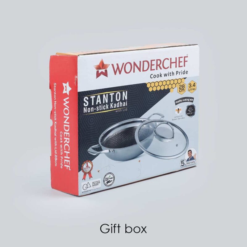Wonderchef Renewed Stanton 28 cm Non-stick Kadhai/Kadai with Lid - 3.4 Litre | 3 ply steel - Image 9