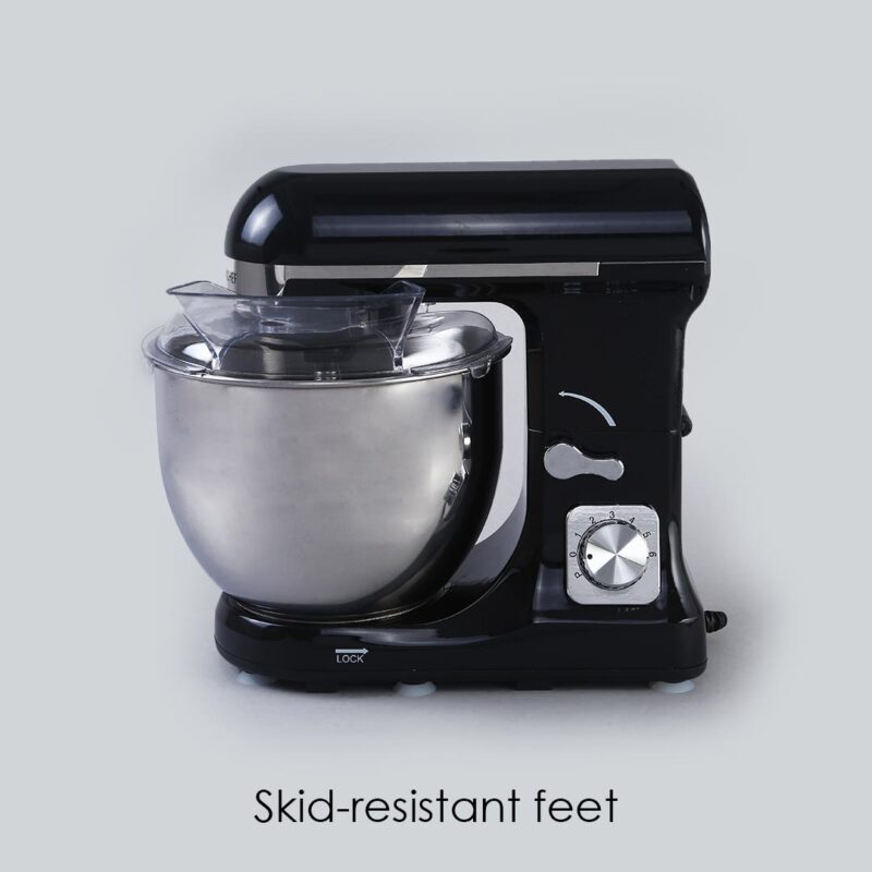 Crimson Edge Die-Cast Metal Kitchen Stand Mixer and Beater with 6 Speed Settings | 1000W Powerful Copper Motor | 5L SS Bowl | Whisking Cone, Mixing Beater, Dough Hook Attachments & Splash Guard | Home Cooks & Professional Bakers | 3 Year Warranty | Black - Image 14