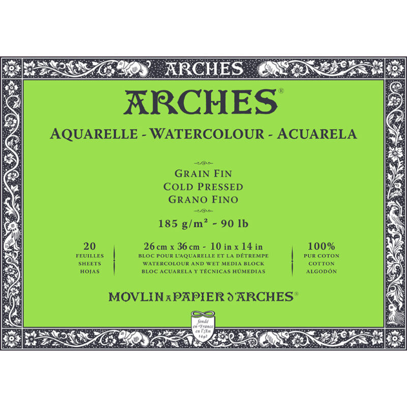 Arches Watercolour 185 Gsm Cold Pressed Natural White 26Cm X 36Cm Paper Blocks - 20 Sheets