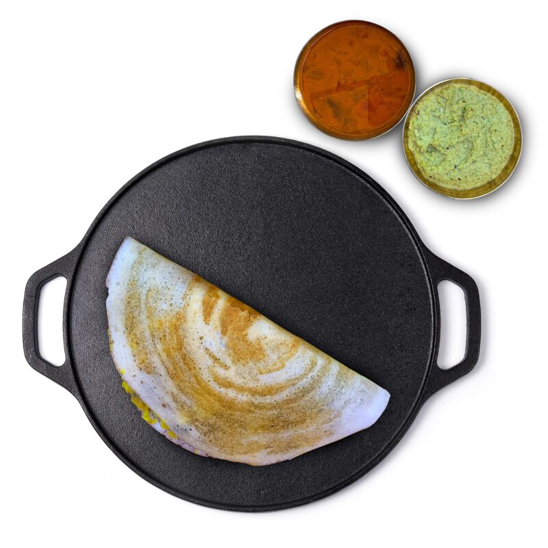 ROSTON Cast Iron Tawa Dosa | Cookware Flat Vessel Pre Seasoned | Ideal for Cooking Dosa Chapati Pizza Roti Thava(Thava Kallu Kitchen Accessories)