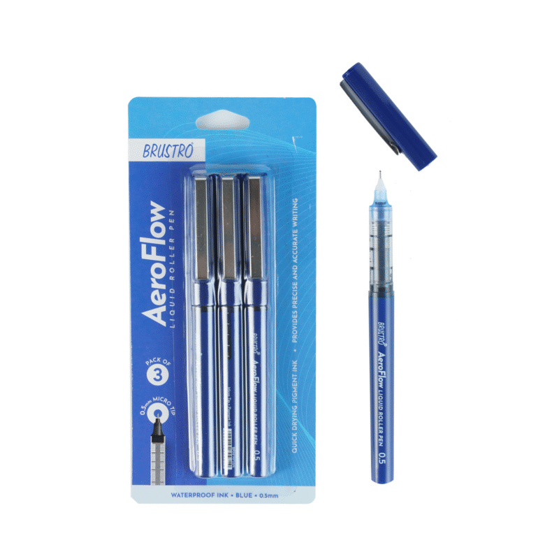 BRUSTRO AeroFlow Liquid Ink Rollerball Pens | Blue | 0.5mm, Micro Tip | Pack of 3| Ideal for Students, Professionals, Office, Exam use, Accurate Smooth Writing, Waterproof, Fade Resistant - Image 12