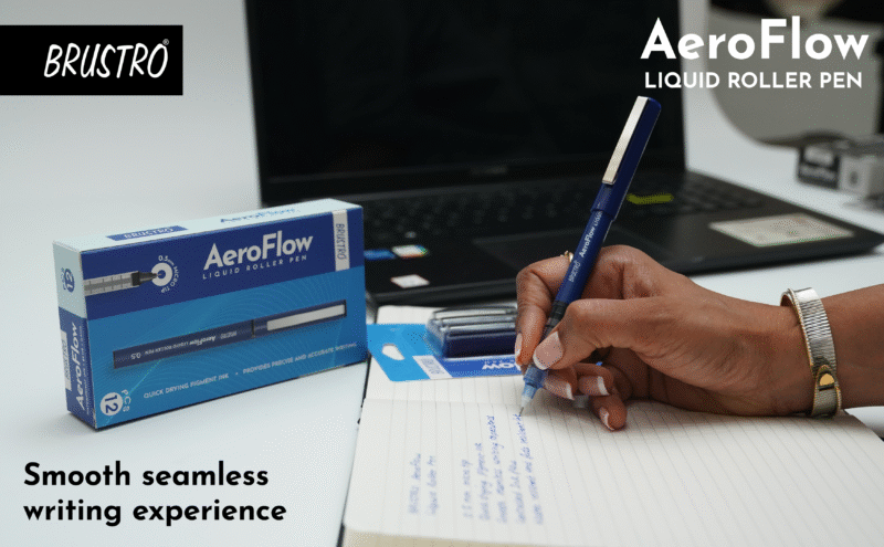 BRUSTRO AeroFlow Liquid Ink Rollerball Pens 0.5 Micro Tip Pack of 12 (Vibrant Blue ink) - Image 2
