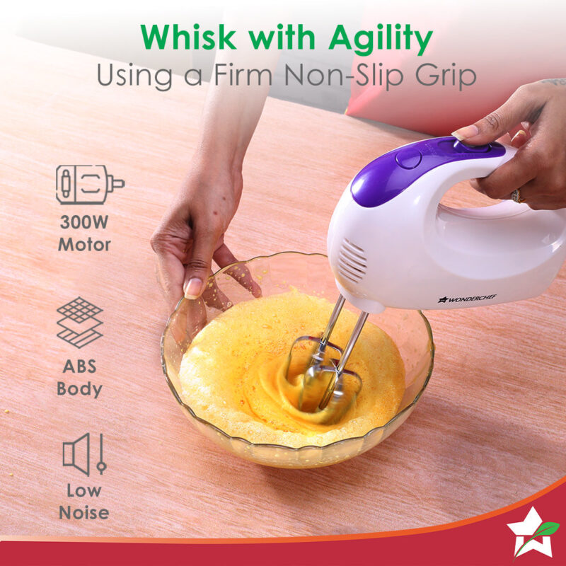 Acura Plus 200 W Electric Hand Mixer I 5 Speed Option I Compact I Light Weight I Hand Blender I Cake Maker I Egg Beater I Dough Maker I Stainless Steel Beater Whisk and Dough Kneading Hooks I 2 Years Warranty I Bakeware I White - Image 2